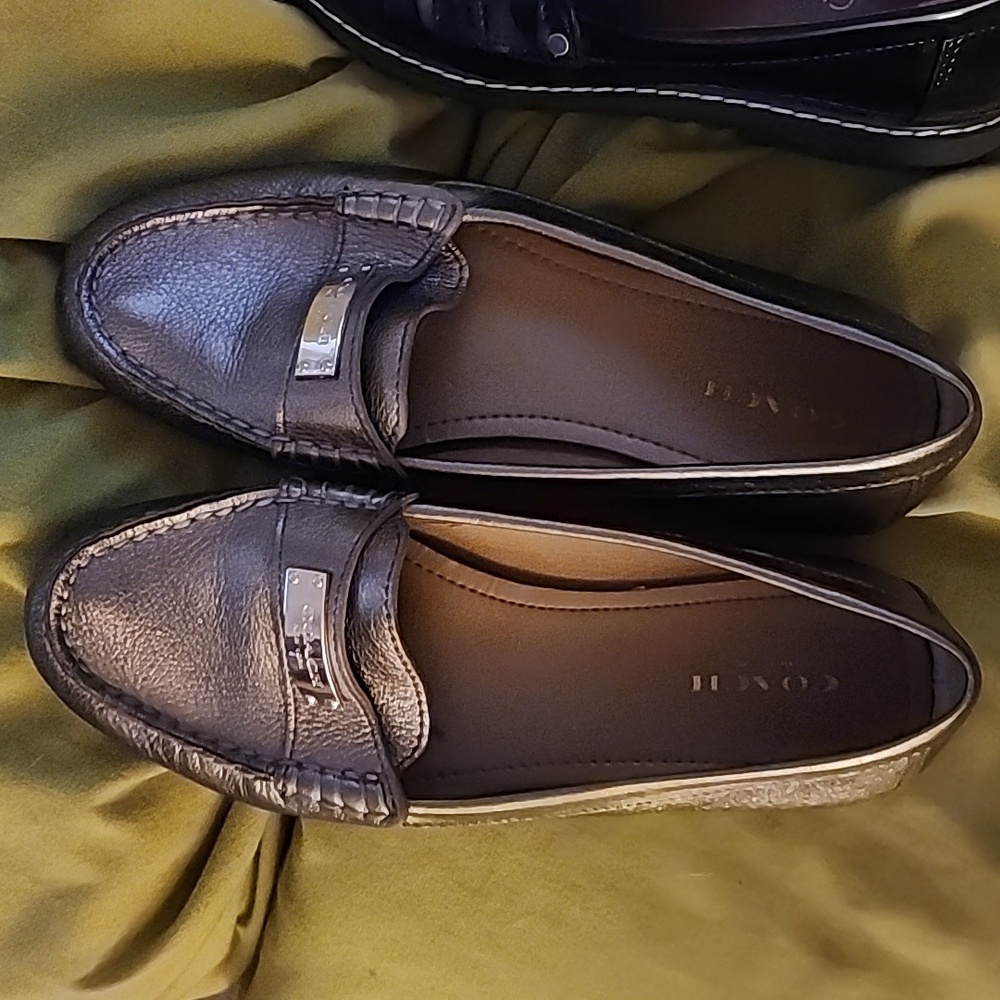 Slip on gold colored coach shoes size 7.B very comfy wore maybe 2 times